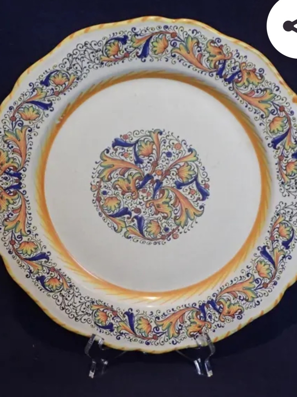 Meridian Floral Ceramic Plate in White, Blue and Gold
